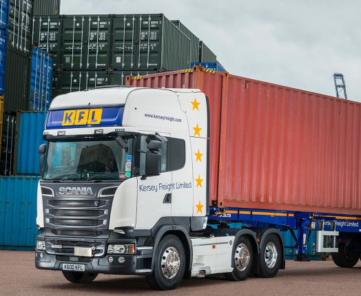 Lorry with shipping container